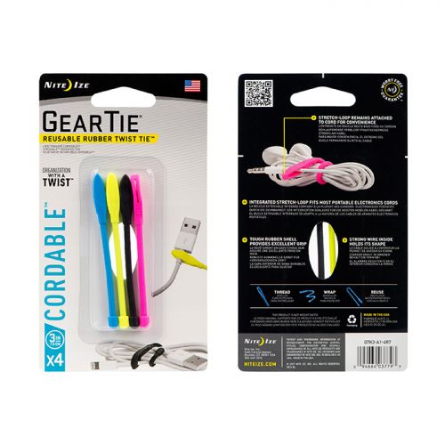 Nite Ize Gear Tie Cordable- Yuvalı Kablo Düzenleyici 4lü Paket